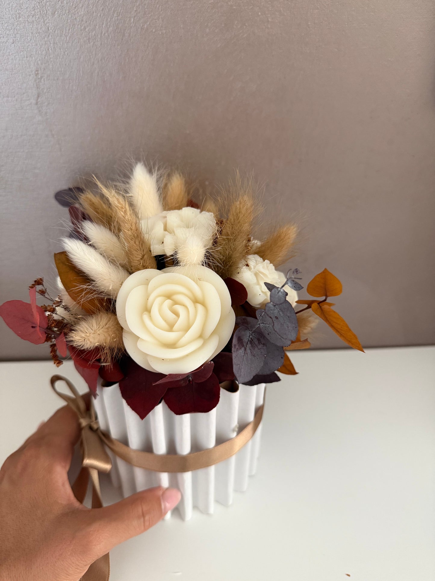 Bouquet Autunnale con fiori in cera profumata e fiori essiccati