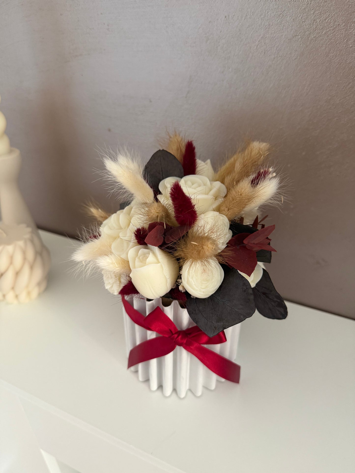 Bouquet Autunnale con fiori in cera profumata e fiori essiccati