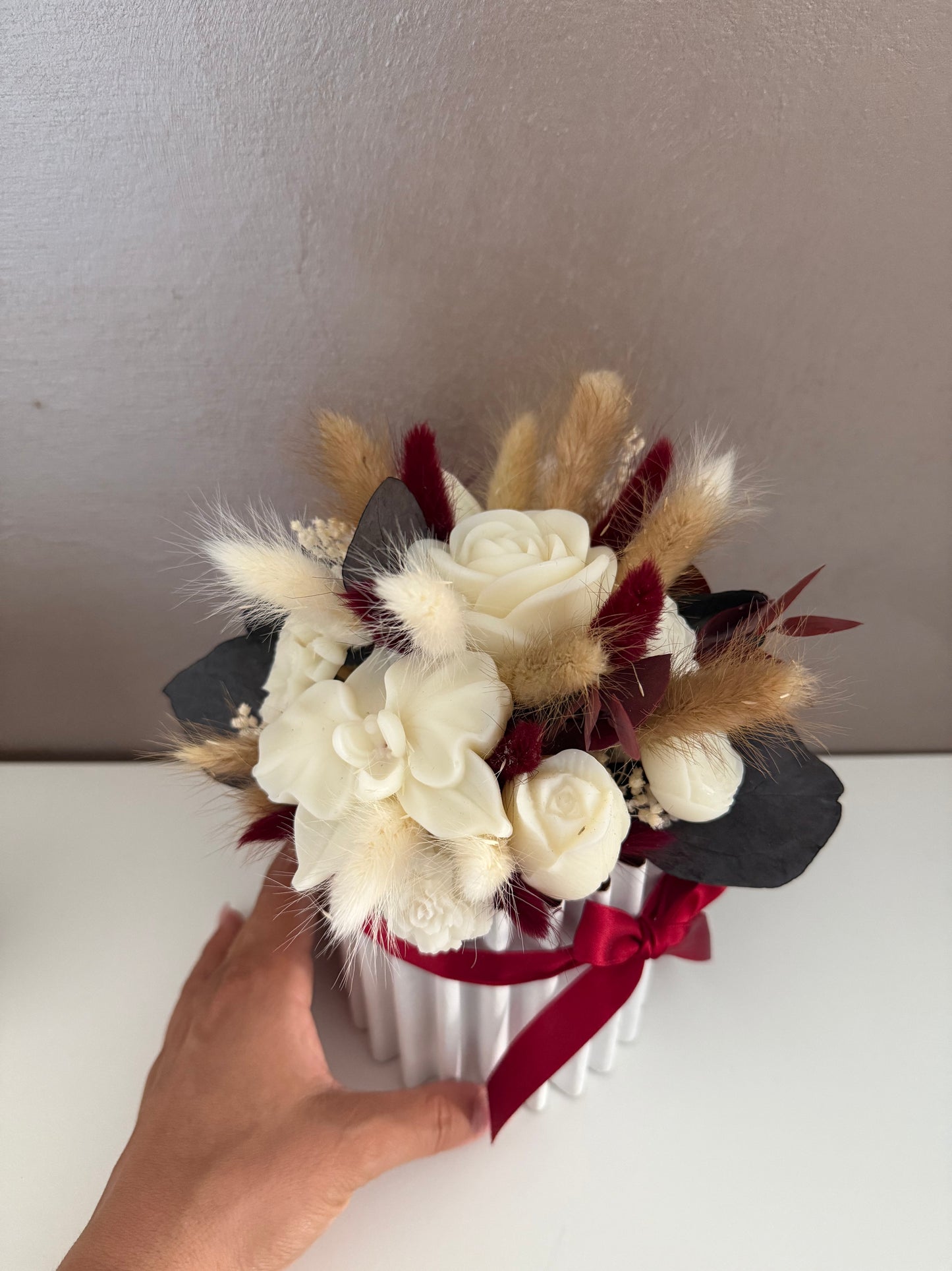 Bouquet Autunnale con fiori in cera profumata e fiori essiccati
