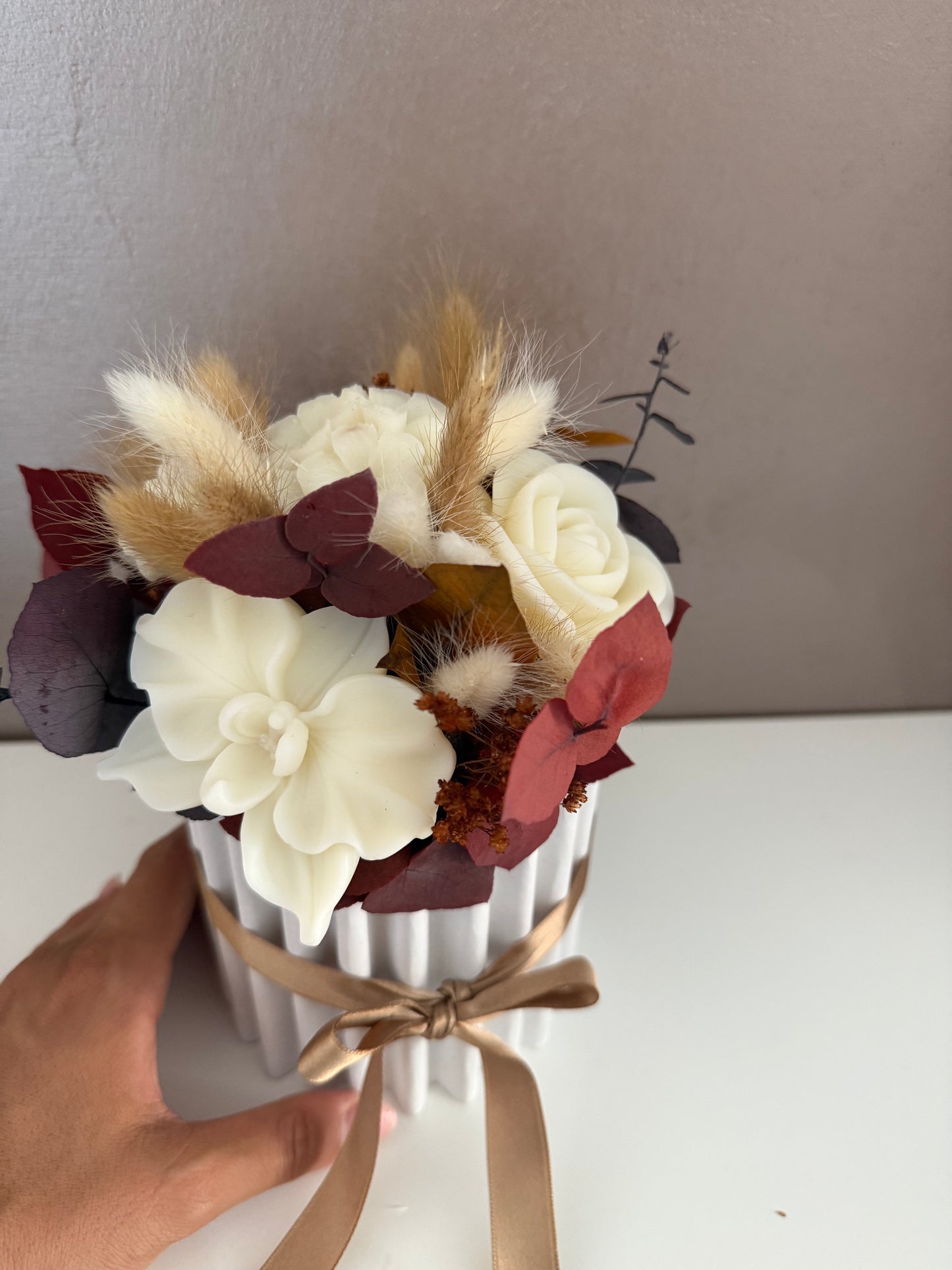 Bouquet Autunnale con fiori in cera profumata e fiori essiccati